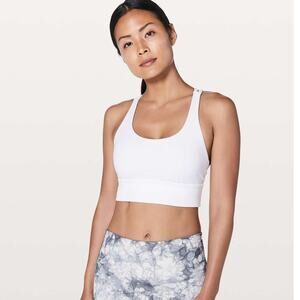 Lululemon Energy Bra Long Line White Size 12 Strappy Back Yoga Gym Run